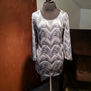 Alfred Dunner Blue and White Chevron Knit Blouse